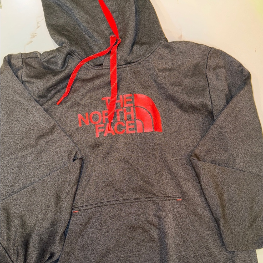 North Face Hoodie Mens Large Gray Red Pullover hoodie